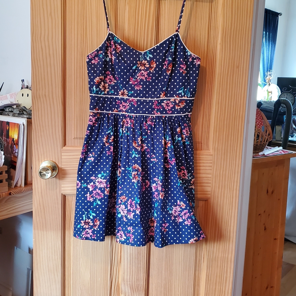 B. Smart Blue Pink Mini Sundress Spaghetti Strap